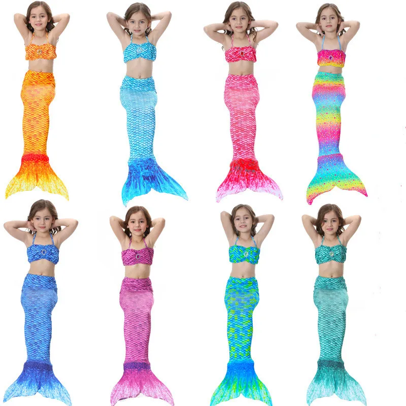 3 шт./компл. дети бикини купальник русалка для девочек с красивыми бриллиантами