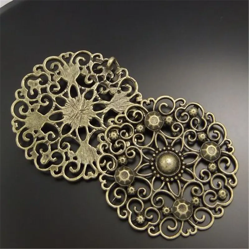 (6Pieces) Vintage Style Bronze Look Jewelry Round Hollow Flowers Charms Pendants 49*49mm Art Dec Hanger Bracelet Connector 02411 | Украшения