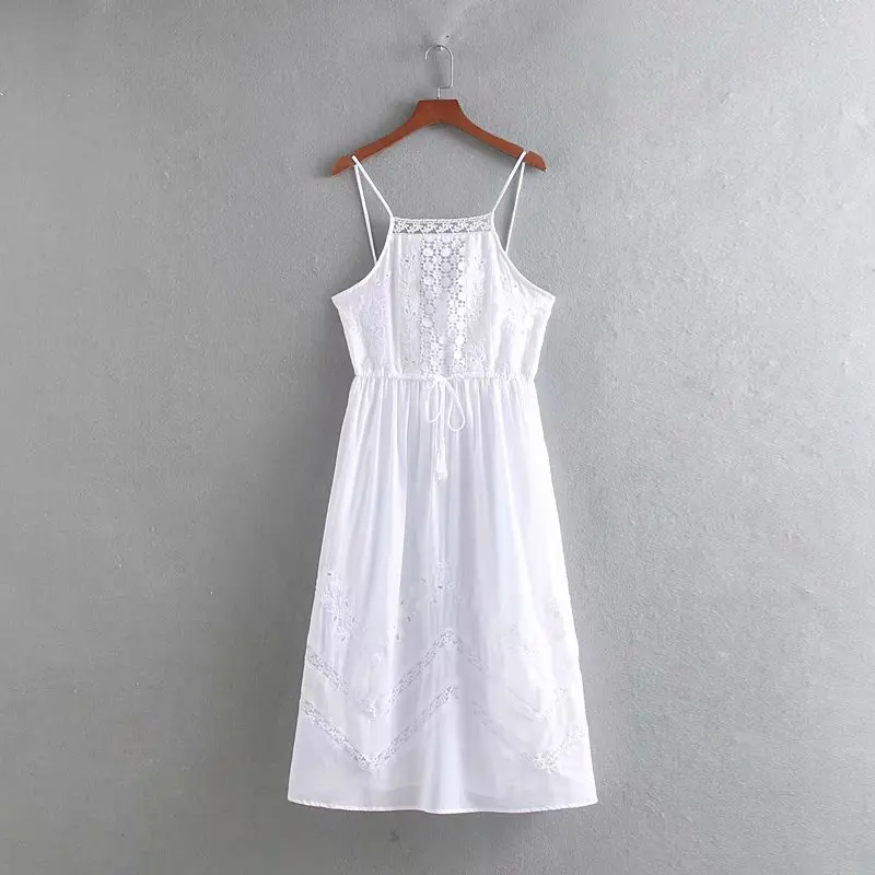 2019 новые женские милые выдалбливают Вышивка Кружева Лоскутная Ткань Белый слинг