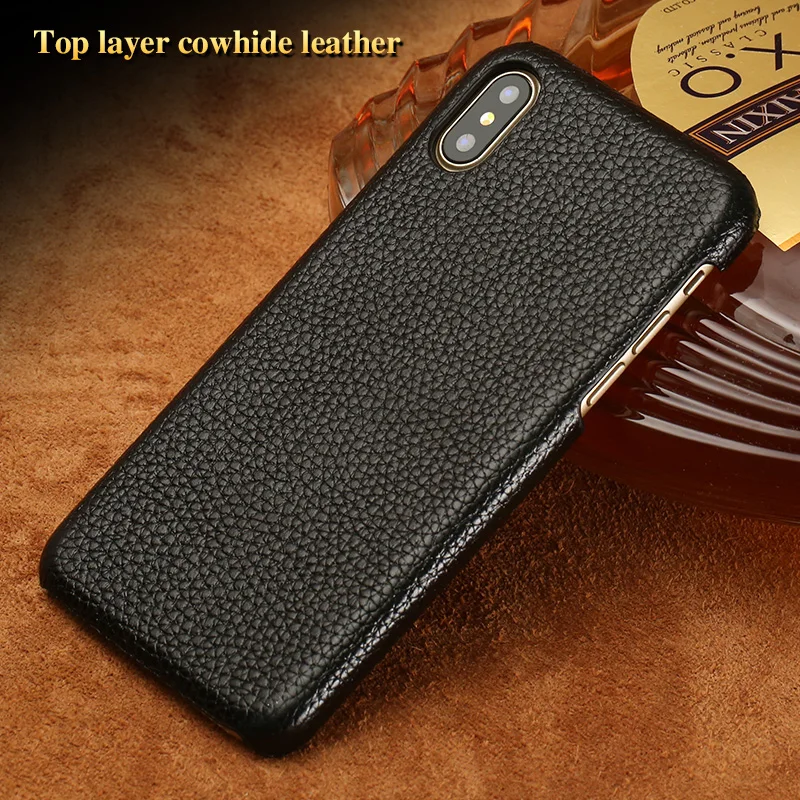 

LANGSIDI litchi grain phone case For iPhone X XR XS MAX 6 7 8 12 pro max 11 Leather case Genuine slim thin phone Black cover
