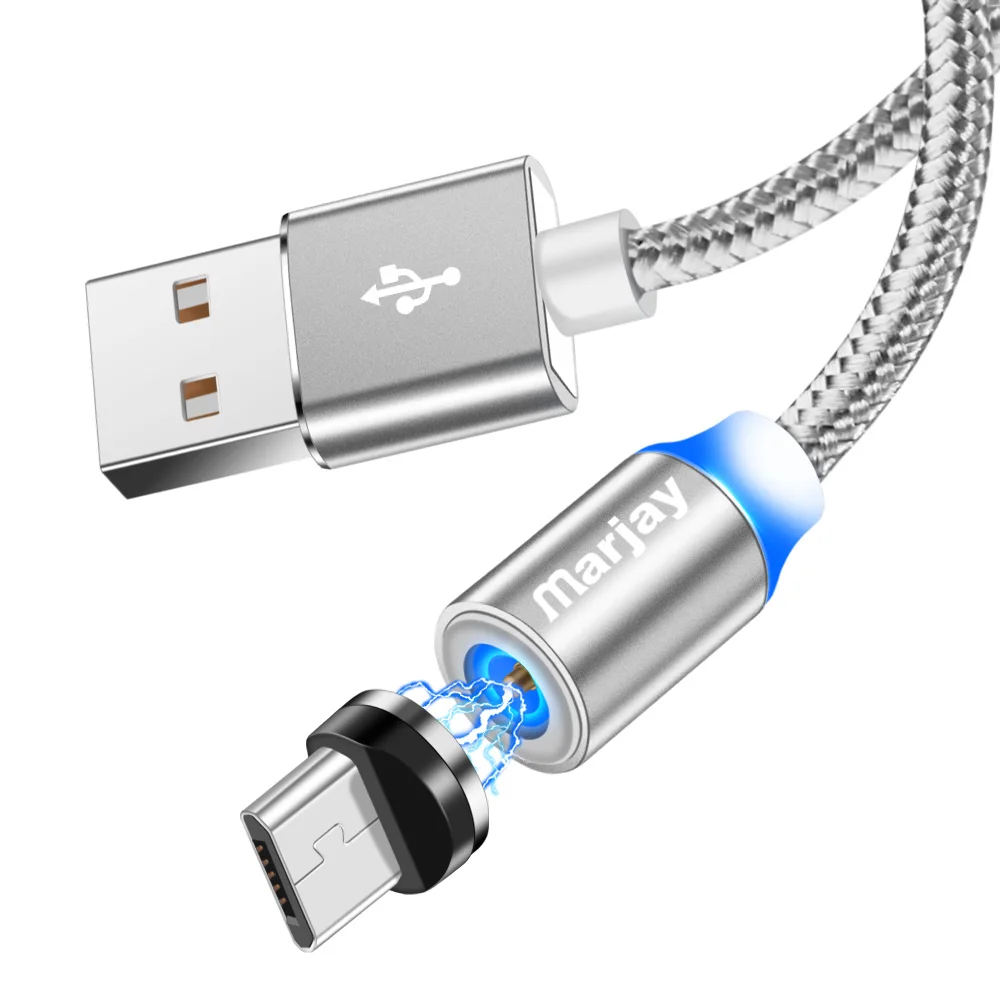 Магнитный зарядный кабель Marjay, 1 м, кабель Micro USB для iPhone XR XS Max X, магнитное зарядное устройство, usb type C, светодиодный кабель для зарядки