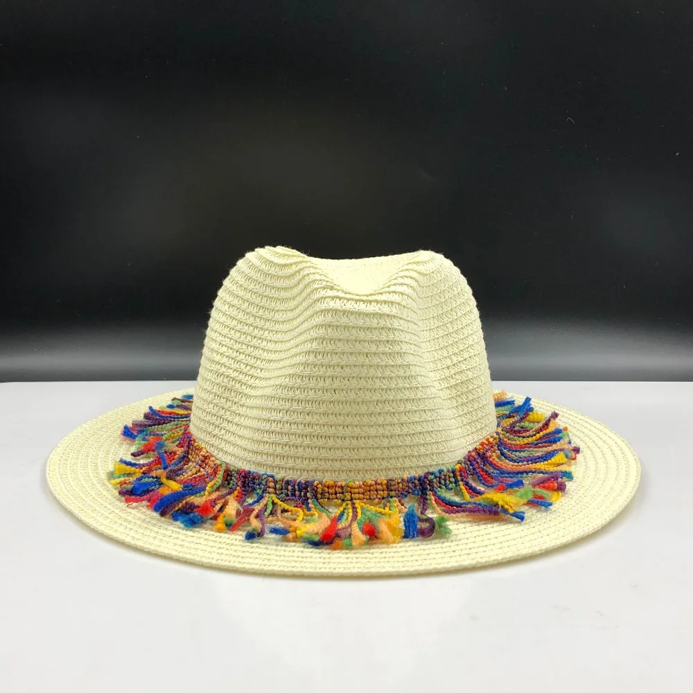 Женская соломенная шляпа с широкими полями однотонная пляжная кепка бахромой