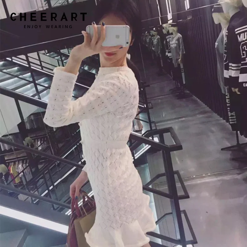 Женское трикотажное платье свитер Cheerart облегающее Русалка с оборками и