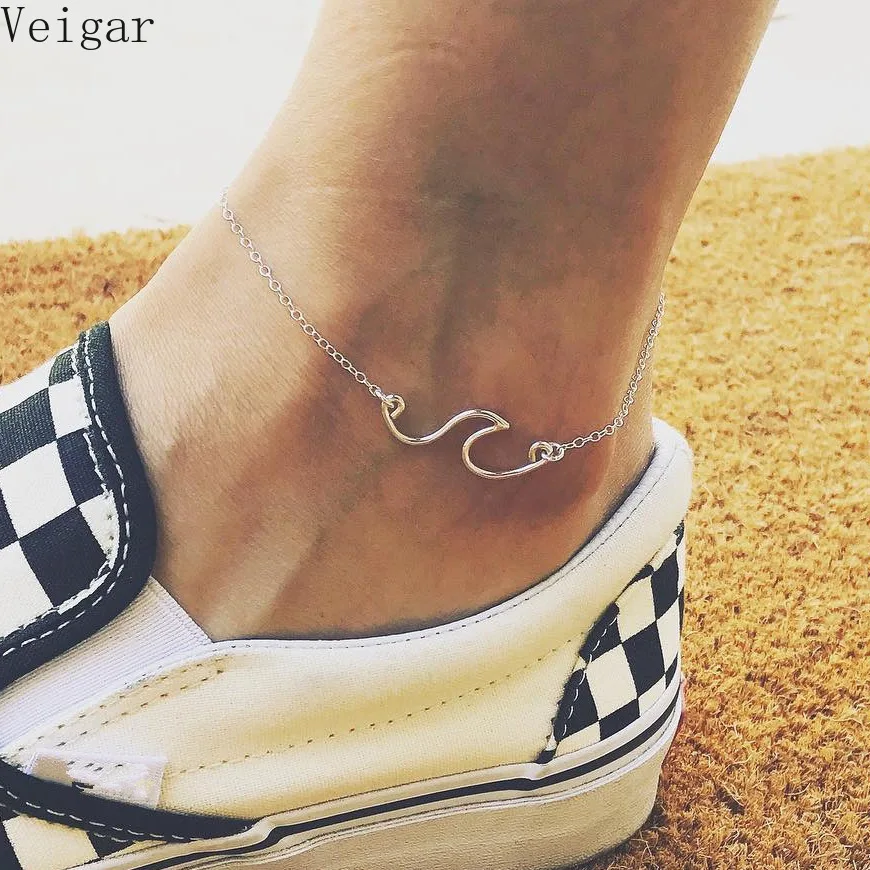 

Женский анклет с волнистыми ножками, летняя пляжная цепочка на щиколотку серебристого цвета, Ювелирное Украшение для ног, 2018