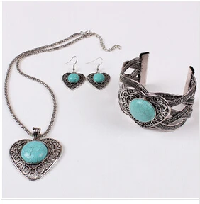 high quality fashion lead and nickel free heart pendant turquiose necklace earrings bangles bracelet jewelry sets shje042 | Украшения и