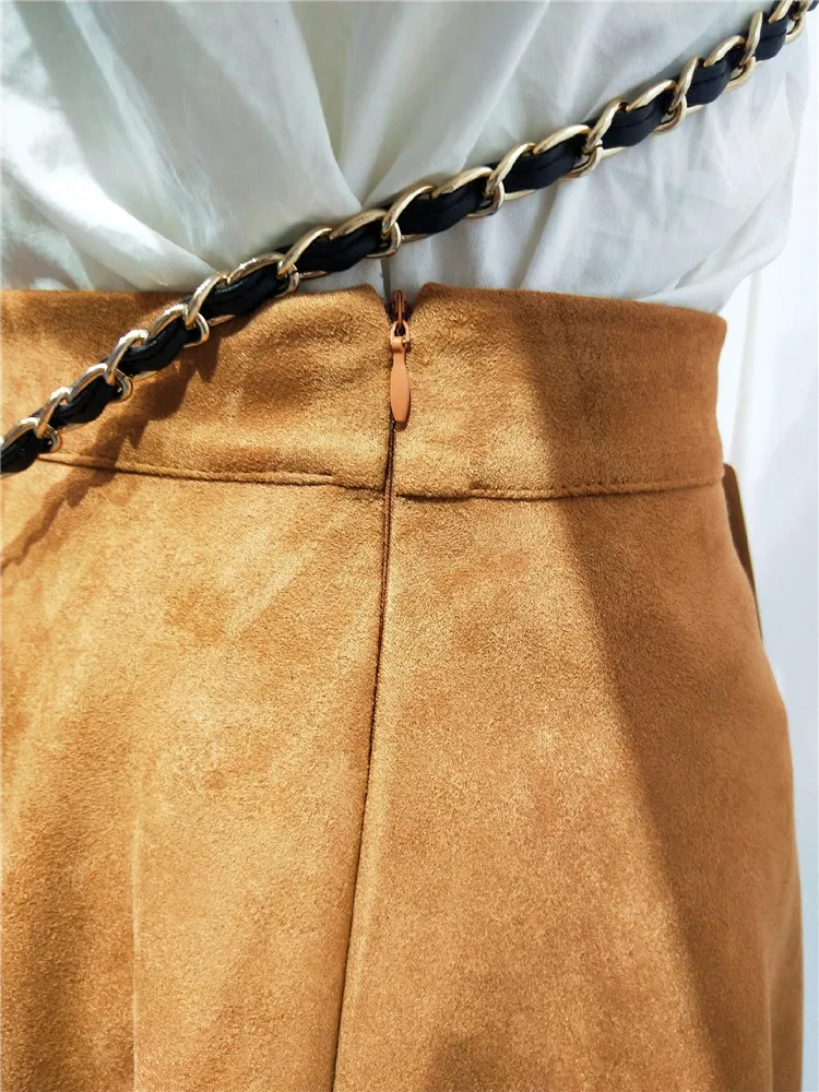 Мода Высокая талия длинная трапециевидная юбка миди Женская 2018 осень зима замша