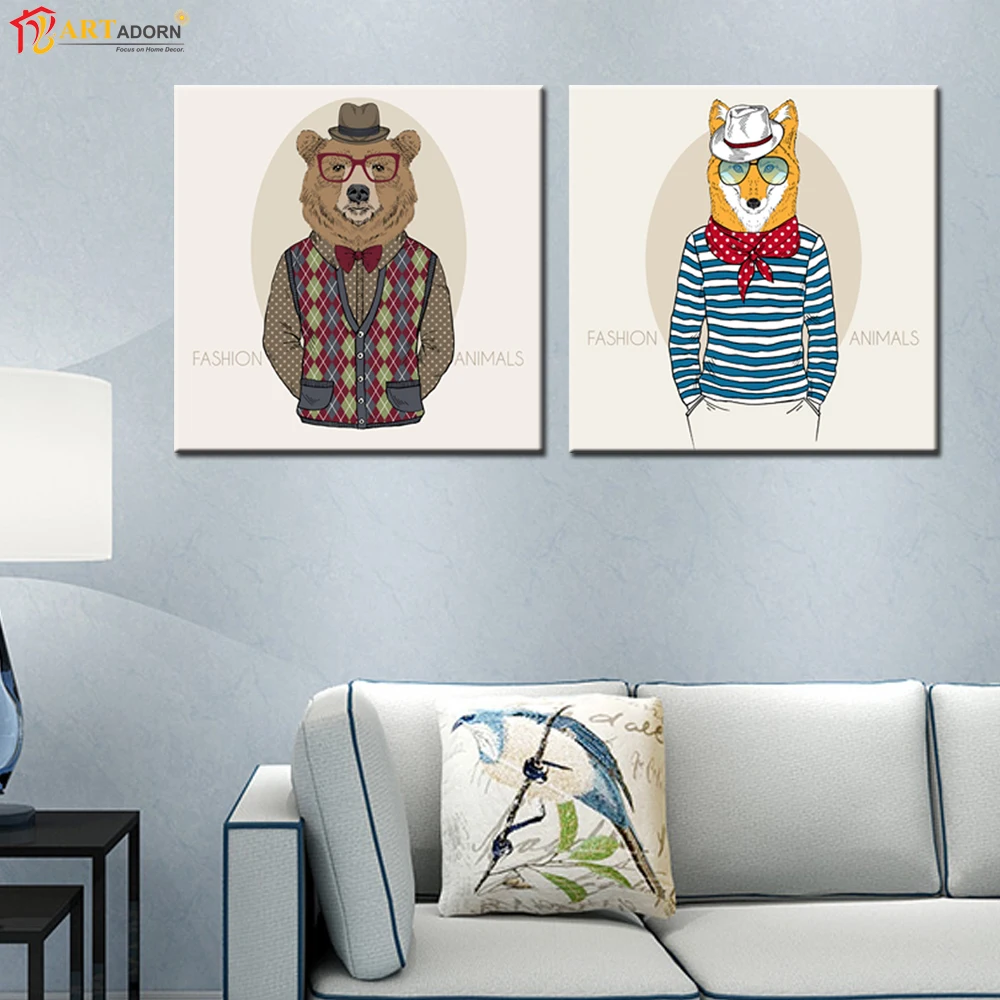 2 панель абстрактная живопись маслом холст медведь и олень сэр животных