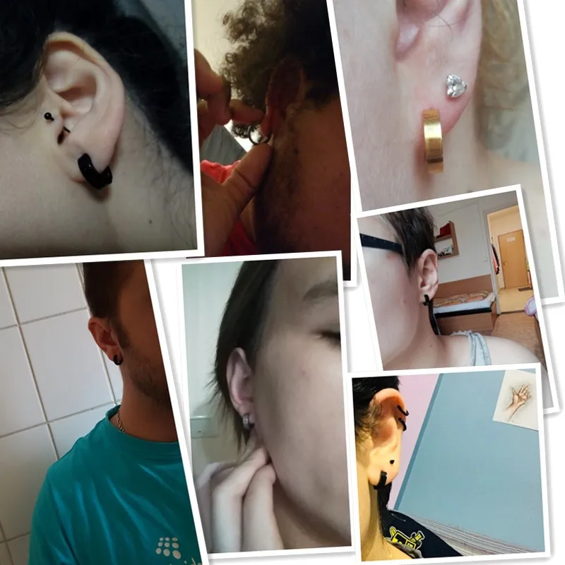 1pair 5 Colors Punk Round Titanium Steel Buckle Tide Stainless Earring Cool Ear Stud for Men Male and Female |