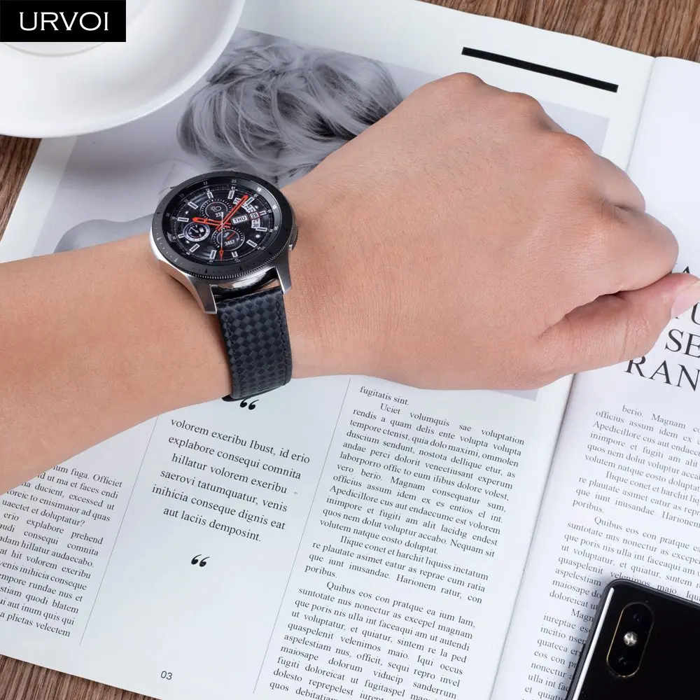 URVOI band for Samsung Galaxy watch 46mm Gear S3 strap carbon fiber pattern PU leather replacement 22mm | Наручные часы