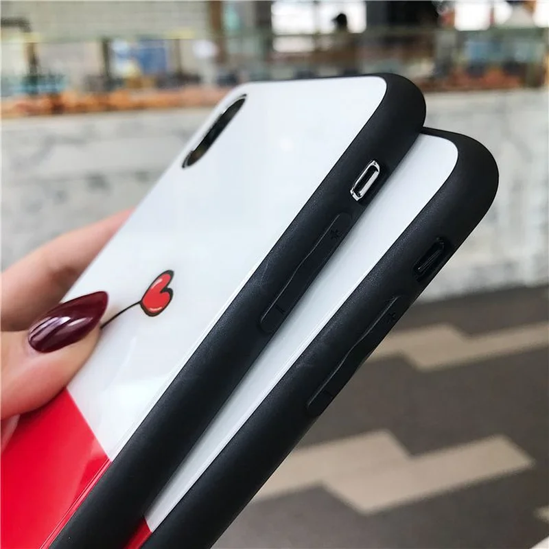 Cute Love Heart Phone Case for IPhone X 6 XS 6S 7 8 XR MAX Glass Back Cover Plus Cases |
