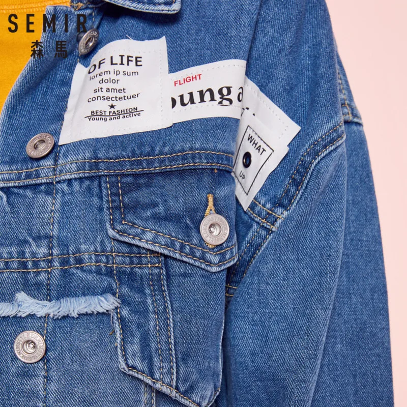 SEMIR женская короткая джинсовая куртка с вышивкой из 100% хлопка джинсовым пальто