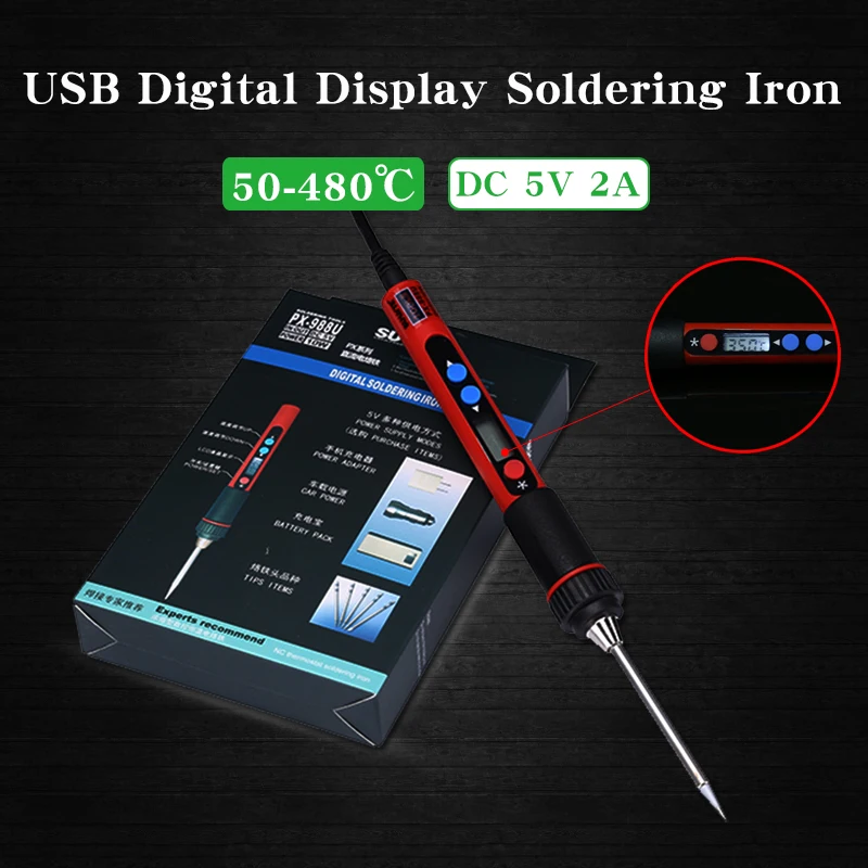 Портативный USB паяльник с регулируемой температурой 5 В цифровой ЖК экран 10 Вт