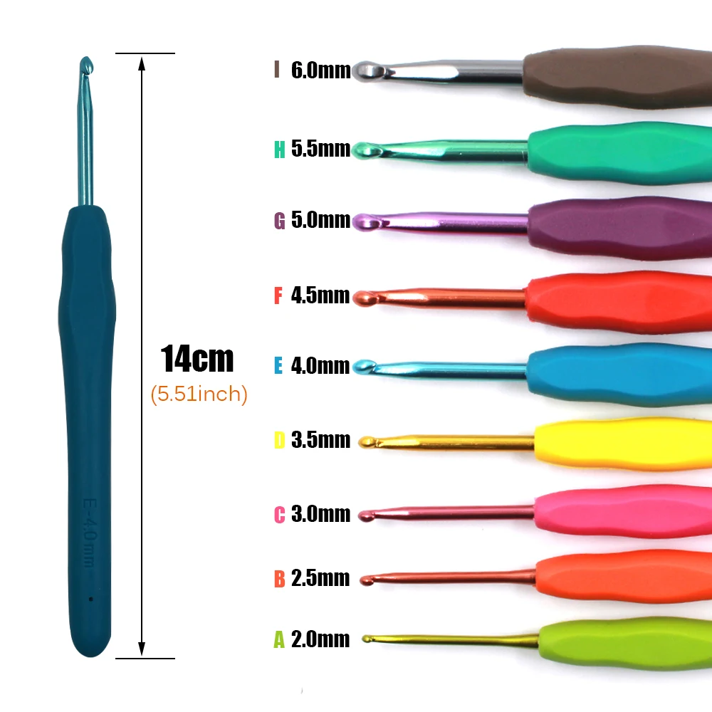 

9pcs/set QJH Aluminum Crochet Hooks Hand Needles TPR Soft Plastic Handle knitting Needles Weaving Needles Sewing Tools
