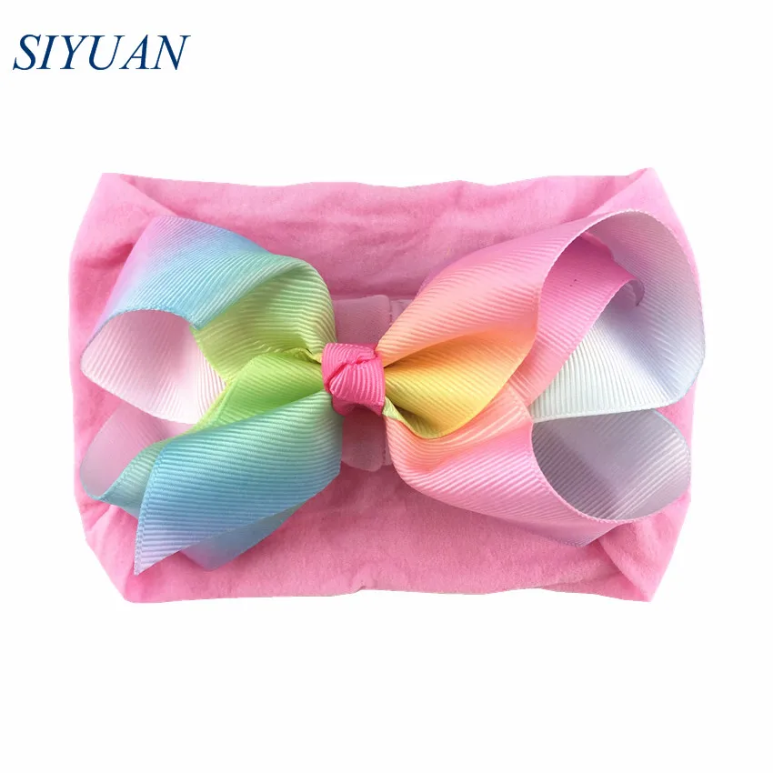 1 30pcs/lot Summer Style Soft Nylon Elastic Headband with 4.6 inch Grosgrain Ribbon Hair Bow Girl Hairband 35C Available HB089 - Цвет: 1