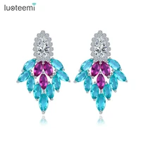 luoteemi fashion jewelry new arrival stud earring for women blue purple cubic zirconia korean earrings female wedding engagement