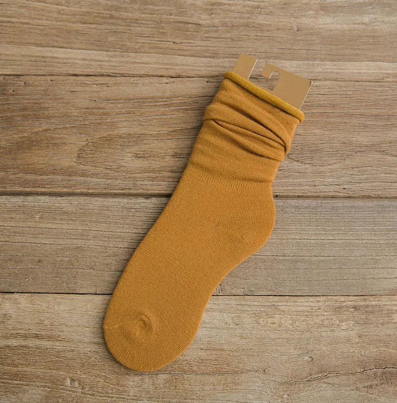 Mustard Yellow Длинные женские носки, хлопковые, весенние, осенние, модные, свободные, завитые, цветные, одноцветные, повседневные, корейские, японские, длинные, с вырезом лодочкой, носки - Цвет: Mustard Yellow