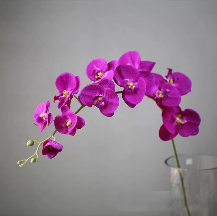 purple Высокое качество, искусственные цветы орхидеи, настоящая бабочка, Орхидея, Белый Шелковый букет, фаленопсис, свадебное украшение для дома, цветок - Цвет: purple