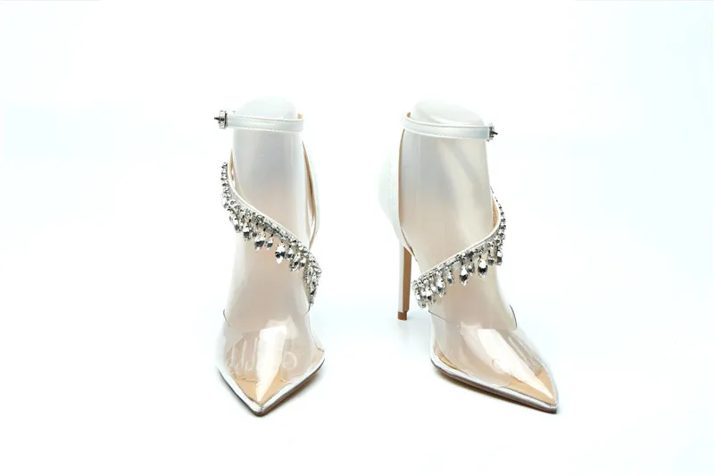 Босоножки женские со стразами однотонные белые шелковые туфли из ПВХ с пряжкой и