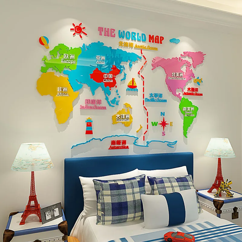 Скандинавский DIY мультфильм карта мира INS детская комната спальня гостиная ТВ фон