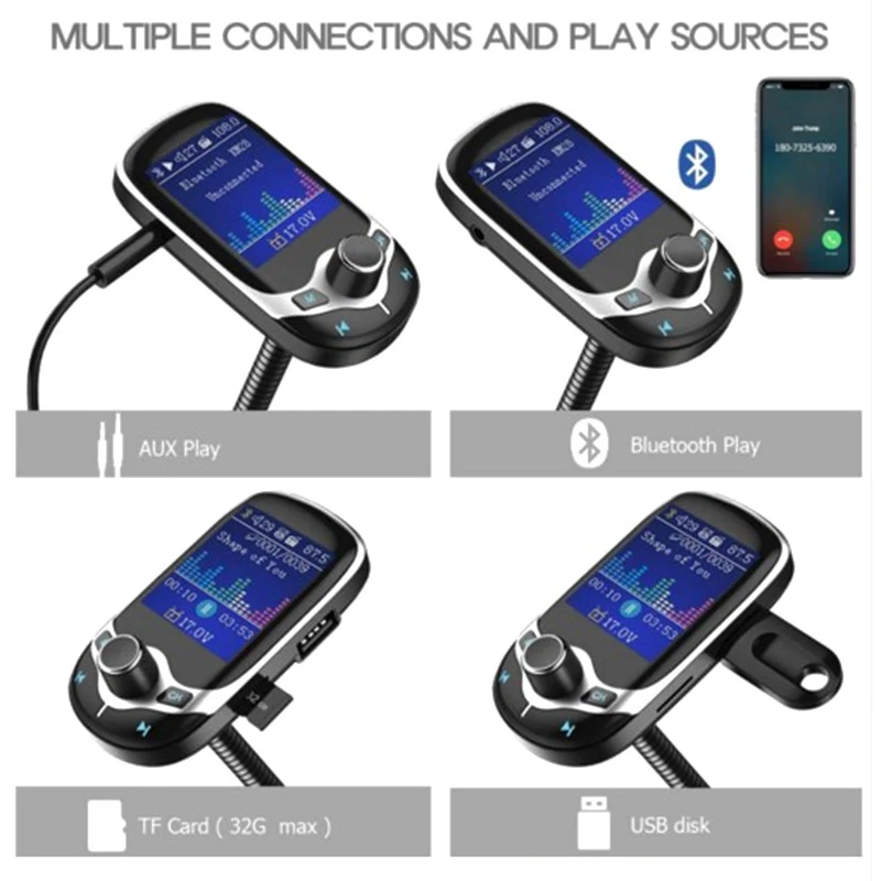 Bluetooth fm-передатчик Автомобильный MP3-плеер с 1," ЖК-дисплеем беспроводной громкой связи автомобильный комплект поддержка USB Flash TF AUX ВКЛ/ВЫКЛ