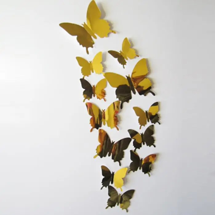 12 шт./компл. DIY наклейки на стену наклейка с бабочками 3D зеркальная стена