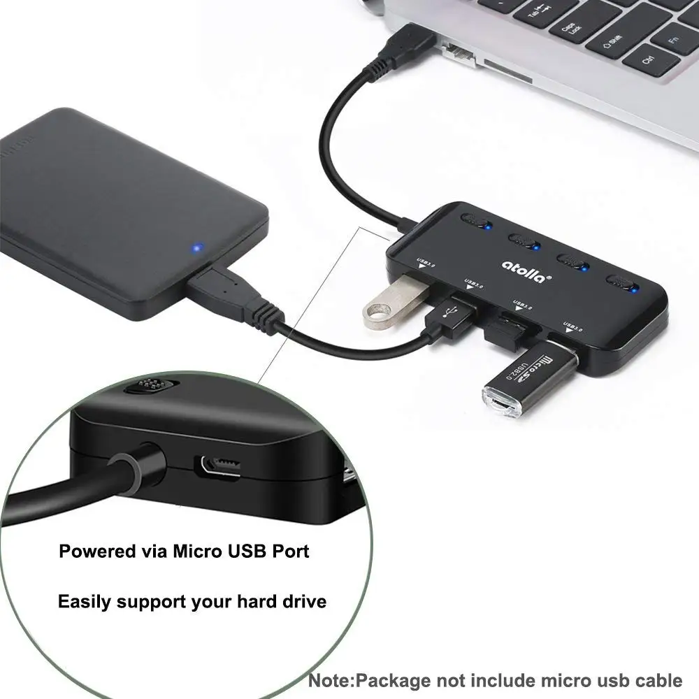 Ультра-тонкий 4-Порты и разъёмы USB 3,0 данных концентратор с индивидуальным включения/Выкл светодиодный Мощность переключатели Совместимость с ОС Windows, Mac OS, Linux OS