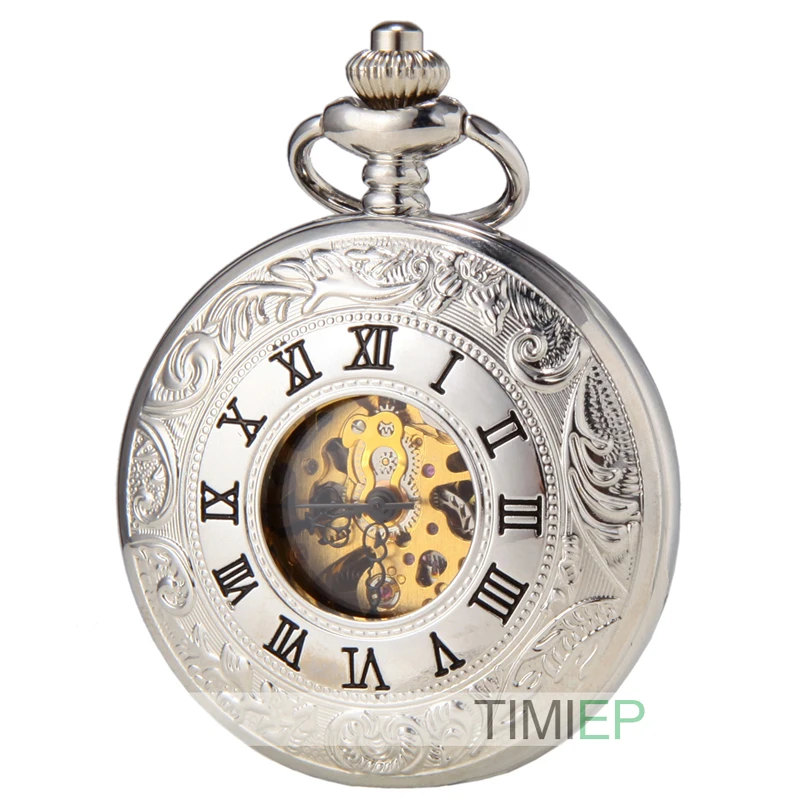 

SEWOR Vintage Hollow Roman Flower Alloy sliver Men Women Mechanical Pocket Watch Double Open Gift C127