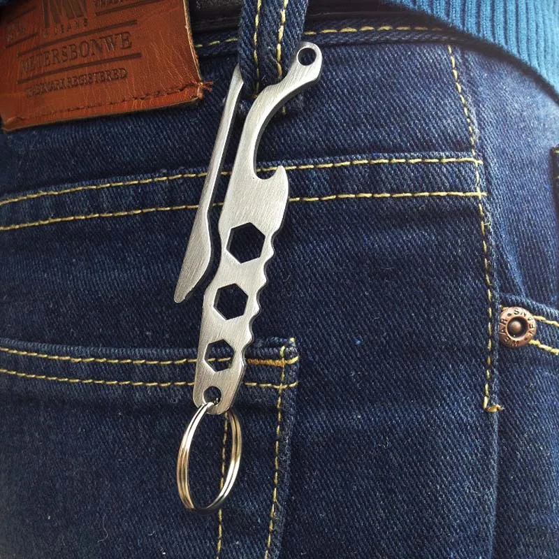 Stainless Steel Multitool Key Clip EDC Keychain Tool Hex Wrench Bottle Opener Belt Multifunction Camping w/ Ring | Инструменты