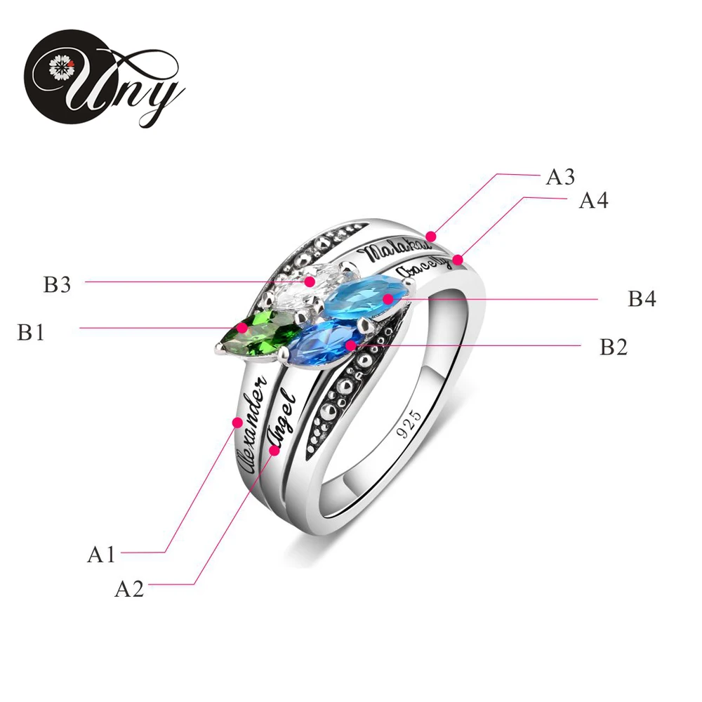 Цена Uny Кольца мам персонализированные Rock N Rose 925 серебро на заказ гравировки Diy камень Кольца Faimly Фамильные BFF любовь Promise Ring