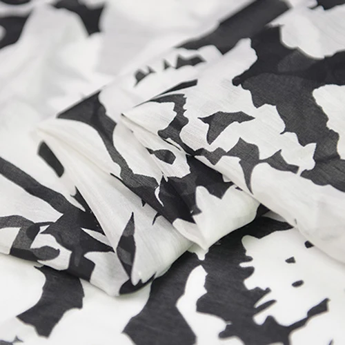 Silk cotton fabric Big black and white floral print ink paintings style SCT503 | Дом и сад