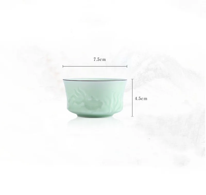 1 Pc 80ml Sculpted Hand Lotus Dragon Cup Of Tea At Jingdezhen Ceramics Celadon Kung Fu Teacups Drinkware Accessories