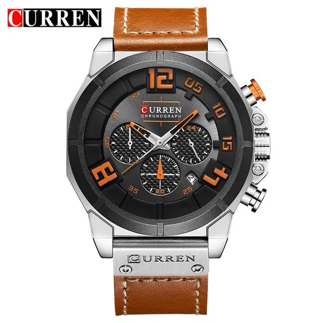 

CURREN Top Brand Men Fashion Chronograph Quartz Watches Men's Leather Military Sport Wrist watch Male 24 Hours Date Analog Clock