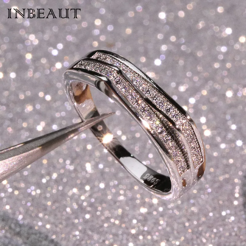 Женское кольцо с двойным разрезом INBEAUT вечерние кольца круглой микро короной и