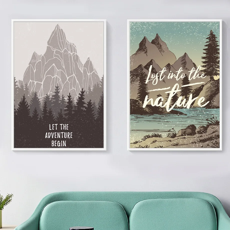 Мультфильм лес горы котировки пейзаж настенная Картина на холсте скандинавские