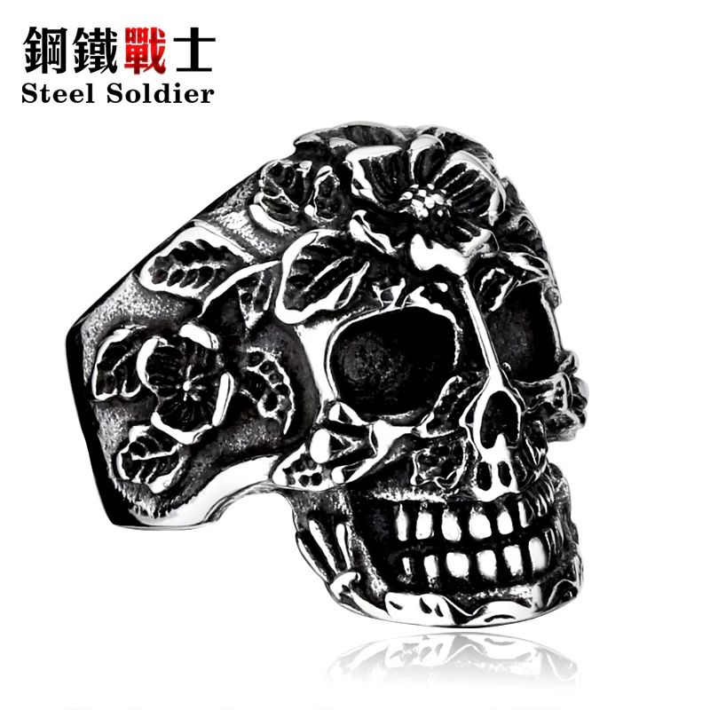 Мужское Винтажное кольцо в стиле панк стальное с изображением солдата черепа и