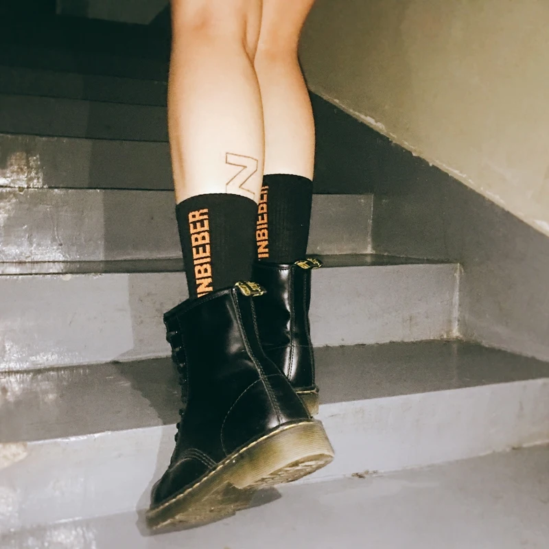 Модные носки для взрослых с надписью Justine Bieber Sox JB Orange Ulzzang Harajuku, уличные заглавные буквы, хип-хоп Sojourner JBiebs Boy