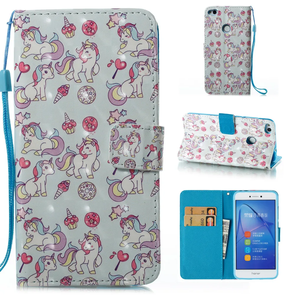 Фламинго Единорог Pattern Искусственная кожа флип чехол с горе стенд для Huawei P8 Lite 2017 |