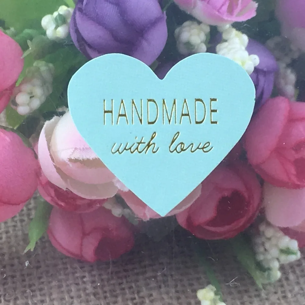 2000Pcs Mint Green Heart Shape Hot Stamping Sticker Labels Printed With Handmade Love and Thank You Self Adhesive Stickers | Канцтовары