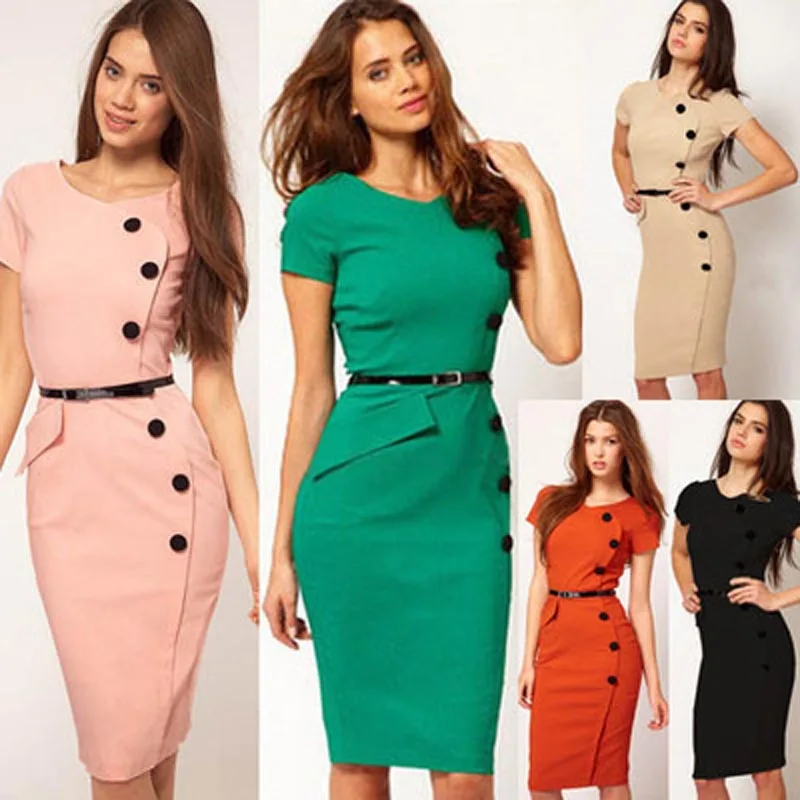 Vintage Women Dress Fashion Blended 