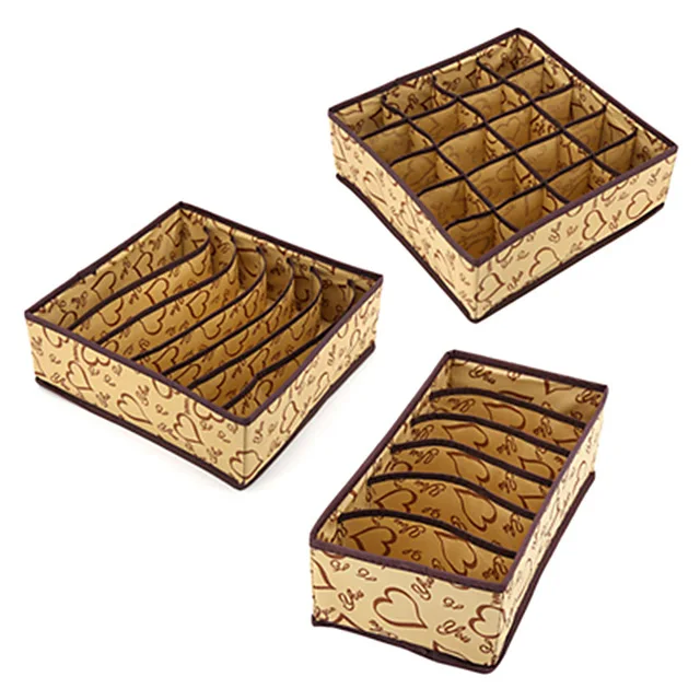3PCS IN SET B 3 шт. хранения коробки для связей носки бюстгальтер нижнее белье делитель ящик с крышкой шкаф главная организатор роза бежевый - Цвет: 3PCS IN SET B