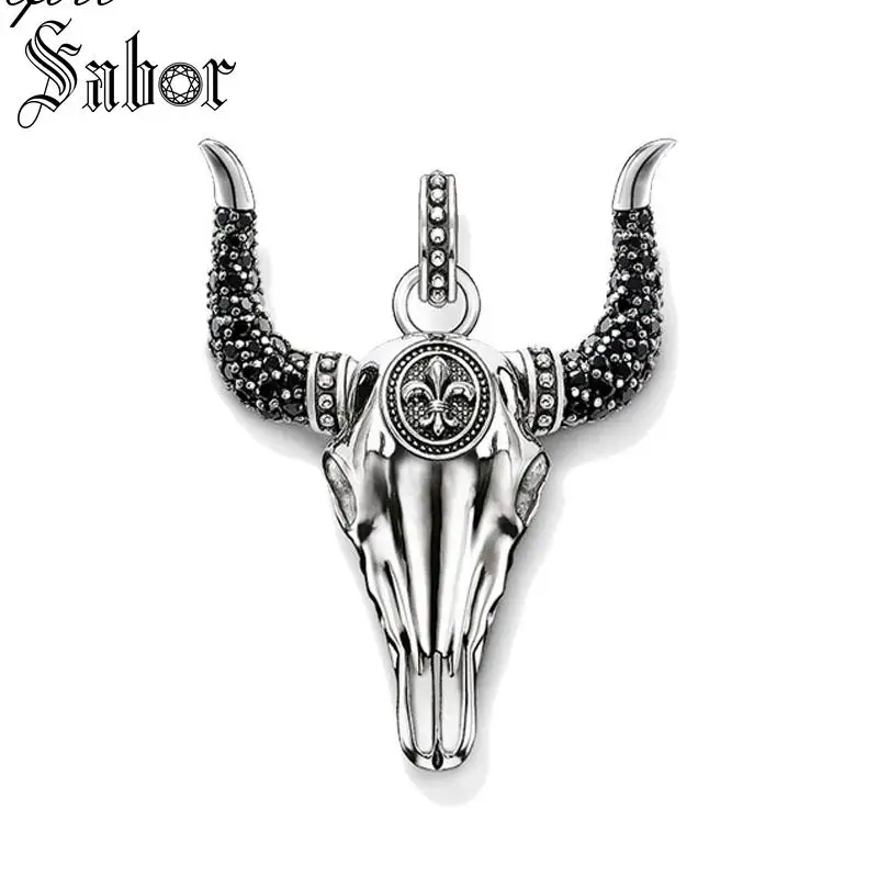 Bull Skull Кулон бык Череп Буйвола, новинка, модное ювелирное изделие, 925 пробы, серебро, кубический цирконий, подарок для женщин, подходит для ожерелья thomas - Окраска металла: Bull Skull