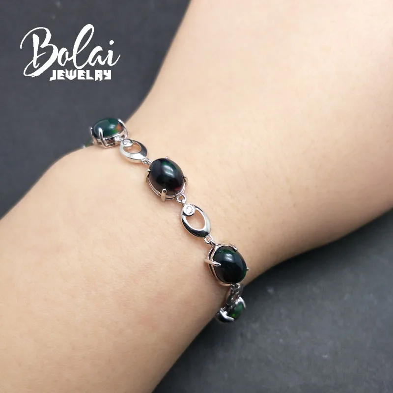 Bolaijewelry натуральный многоцветный черный опал браслет из драгоценных камней