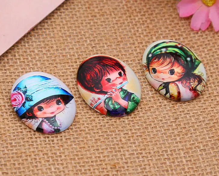 13*18/18*25/30*40mm Cute child pattern ellipse Handmade Photo Glass Cabochons & Glass Dome Cover Pendant Cameo Settings