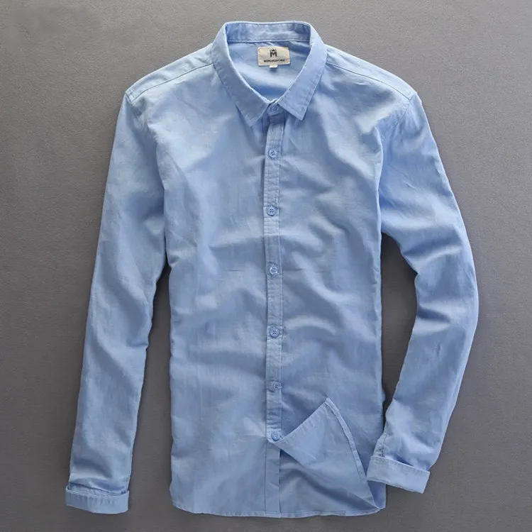 Slim fit Мужская льняная рубашка с длинными рукавами прямой воротник летние повседневные рубашки мужские белые хлопковые льняные рубашки для мужчин m-xxxl