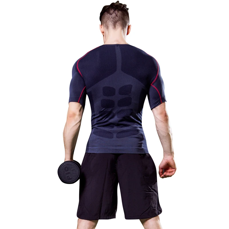 Новый спортивный костюм для бега мужчин облегающая короткая футболка и