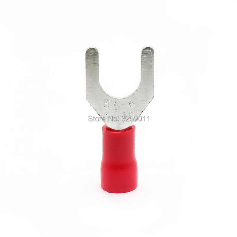 

100PCS SV5.5-8 12-10 AWG Electrical Furcate Pre-insulated End Fork Crimp Cable Wire Connector Insulated Spade Terminal Block