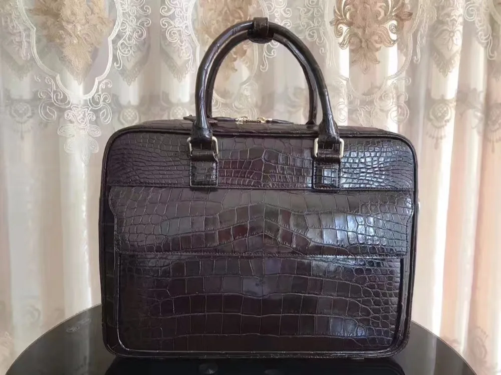 2017 Мужской коричневый портфель из крокодиловой кожи мужской с клапаном спереди