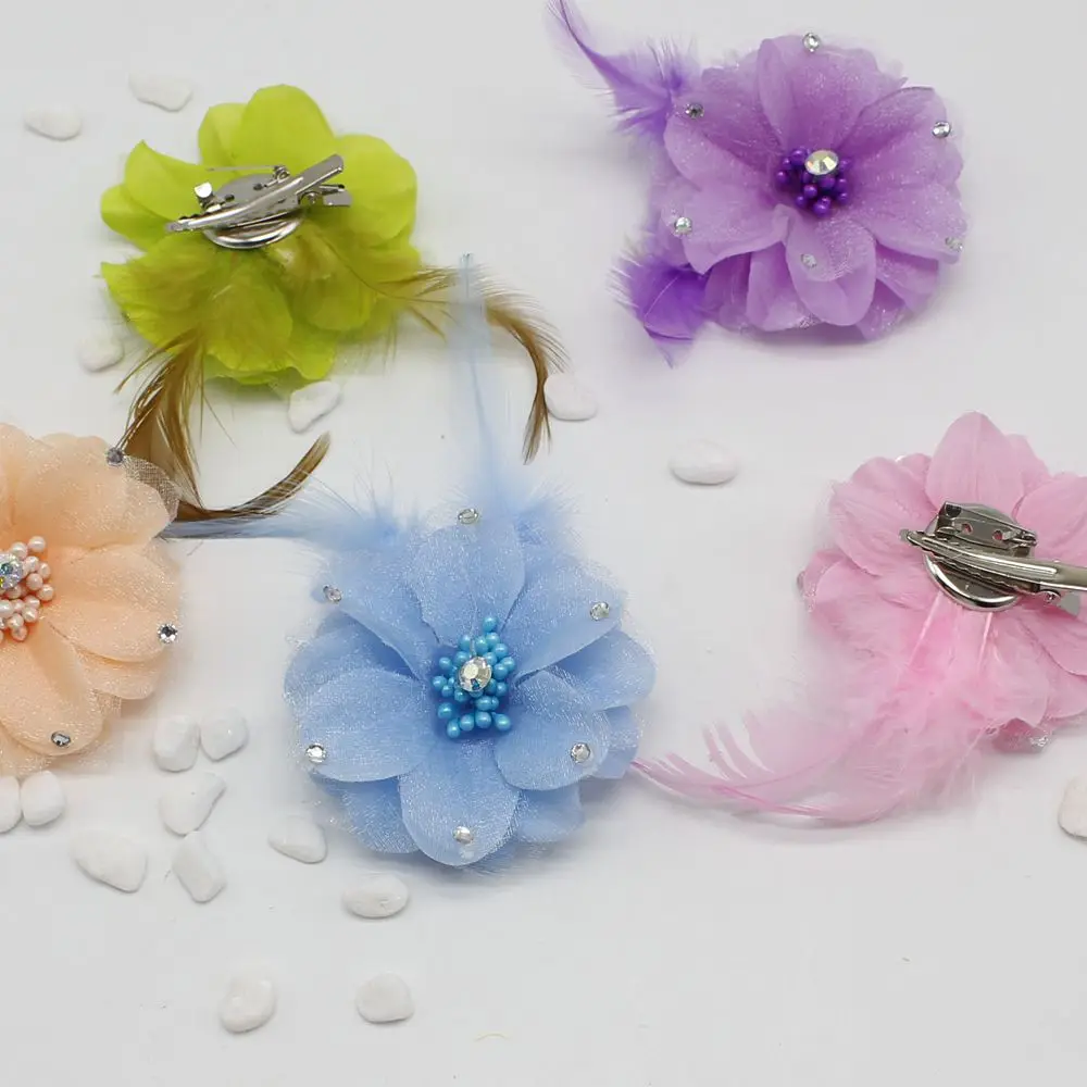 Высокое качество 1 шт. большая жемчужина кружева шифон цветок дети Обрезка волос