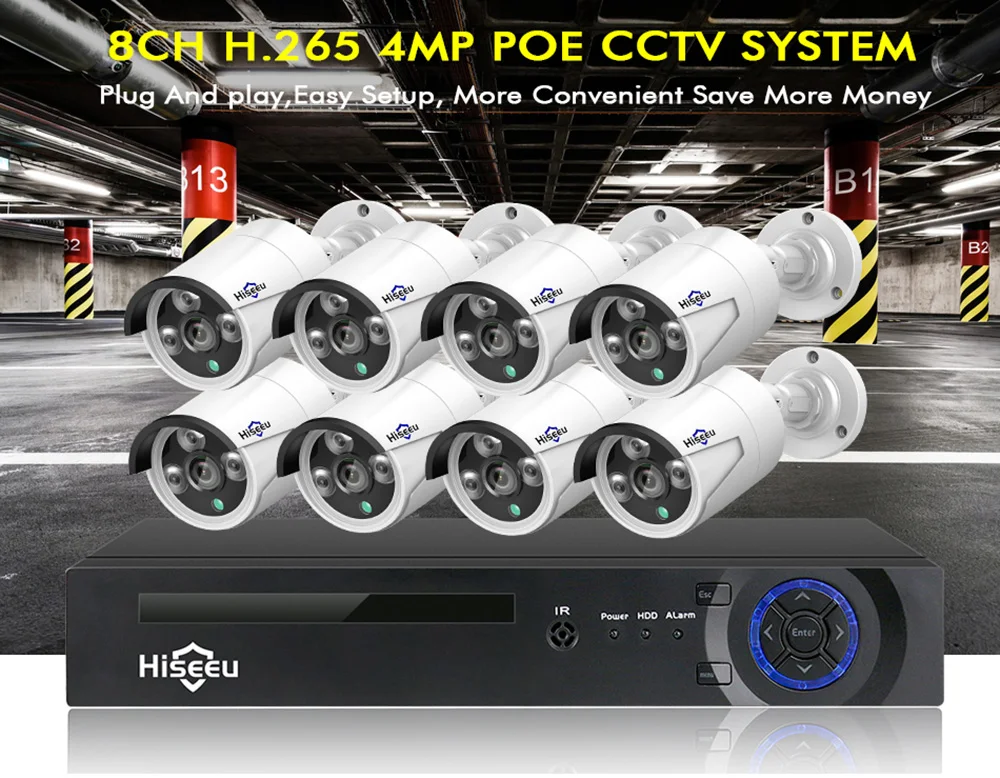 Hiseeu POEKIT 8HB624 мониторинг в реальном времени H.265 оповещение по электронной почте удаленный доступ 8CH 4MP комплект камеры наблюдения CCTV видео набор