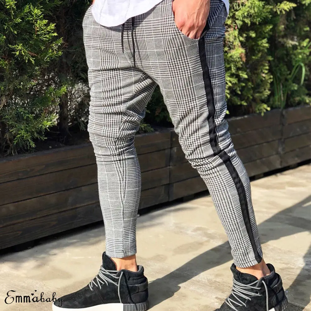 Серый Hirigin Jogger, клетчатые штаны, новинка, мужские спортивные штаны с флисовой подкладкой, спортивный костюм, штаны в полоску, повседневные, с карманами на молнии, 4 цвета - Цвет: Серый